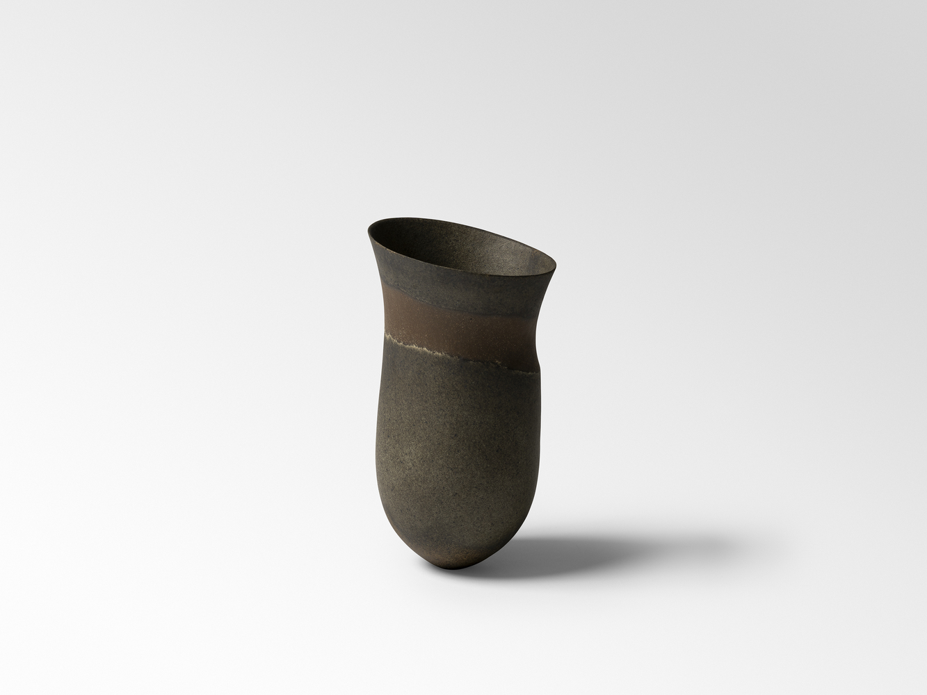 Olive, haloed umber band, dark bleed, tilted, 2024 Olive, haloed umber band, dark bleed, tilted, 2024