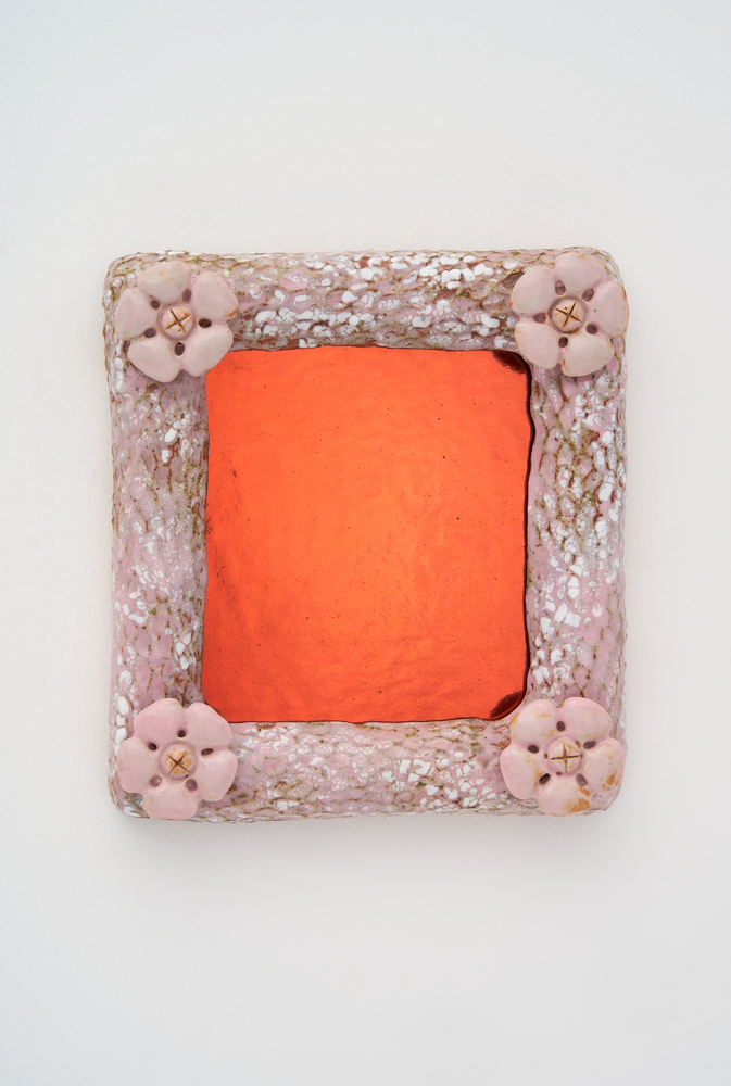 Obscure Mirror (Pink with Corner Rosettes and Scarlet glass), 2022 Obscure Mirror (Pink with Corner Rosettes and Scarlet glass), 2022